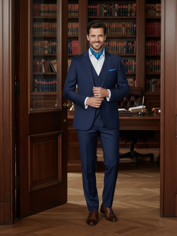 CM6-012 Jedwabna apaszka m�ska pod szyj� lazurowa 67x67cm